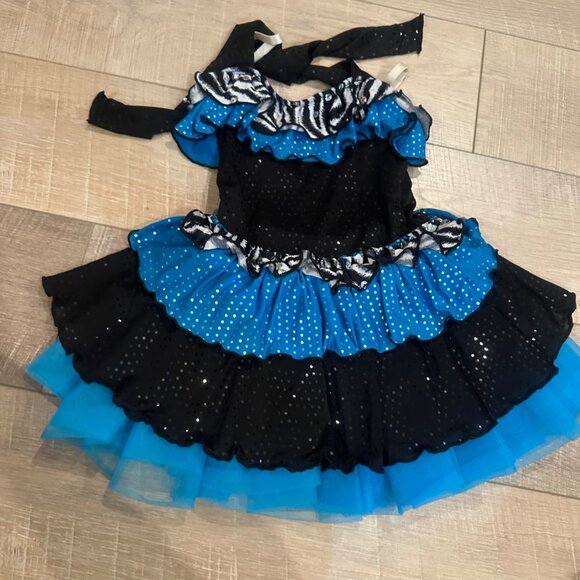 WEISSMAN XS CHILD BLUE AND BLACK COMPETITION DANCE COSTUME JAZZ TAP STYLE 5138 - Picture 1 of 7